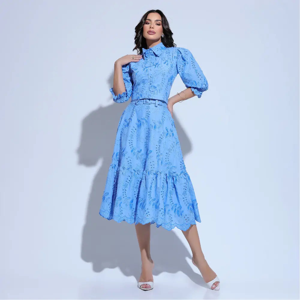 Conjunto Feminino Richelieu 3D Azul Bordado Luma - FL25