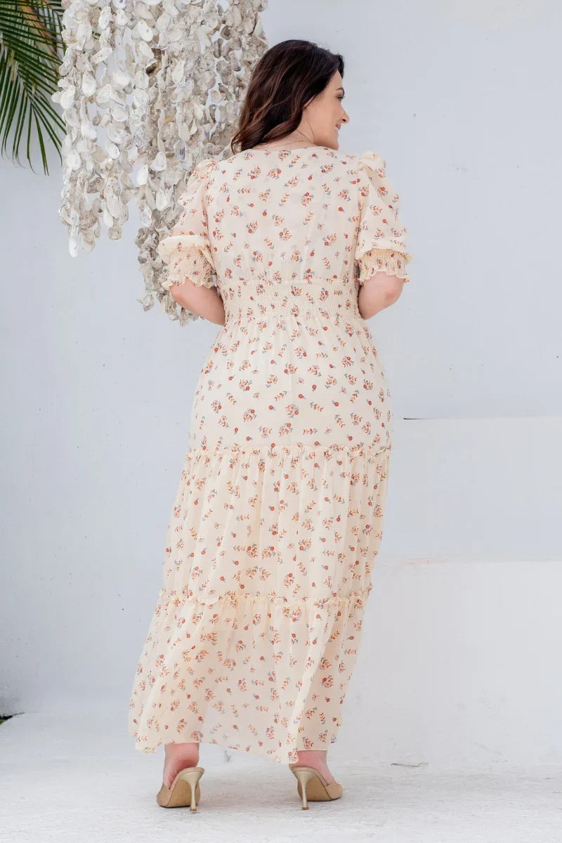 Vestido Sabine Bege Floral Paisley em Chiffon