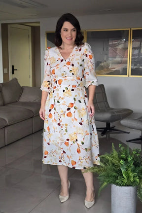 Vestido Milena Off White em Crepe Georgette