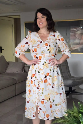 Vestido Milena Off White em Crepe Georgette