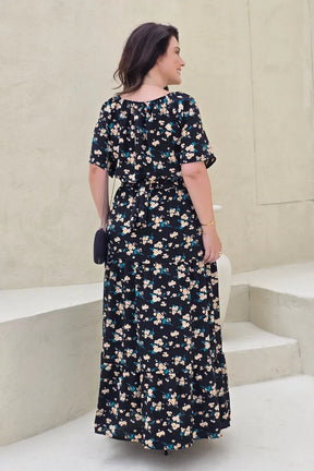 Vestido Elizabeth em Crepe Preto Floral