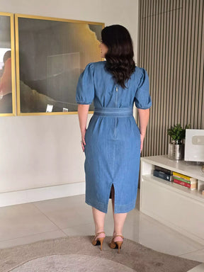 VESTIDO TUBINHO JEANS COM CINTO