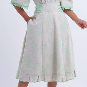 Conjunto Midi Off White com Bordado Verde Luana - FL01