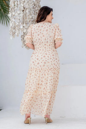 Vestido Sabine Bege Floral Paisley em Chiffon