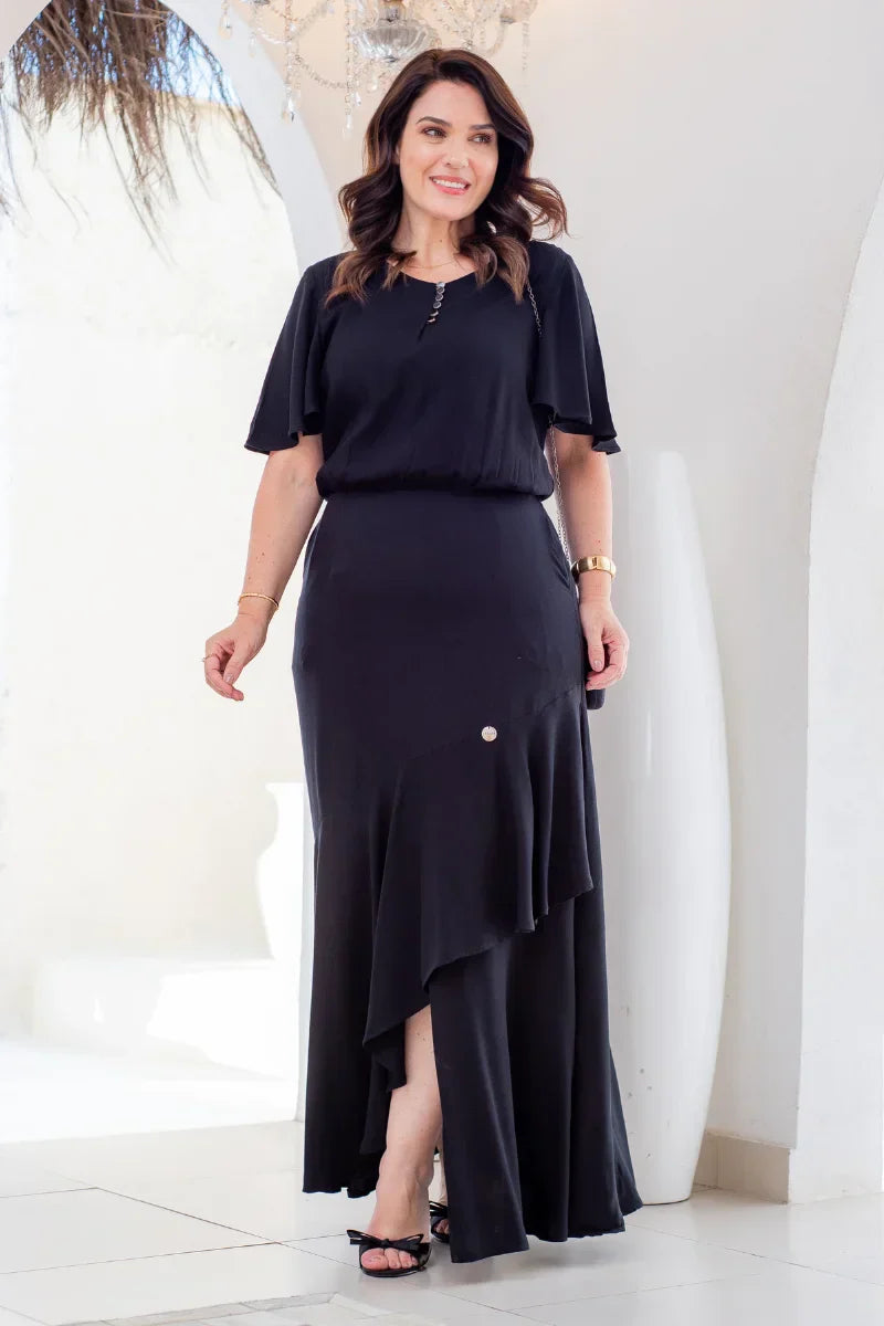 Vestido Adèle Preto Longo Sereia
