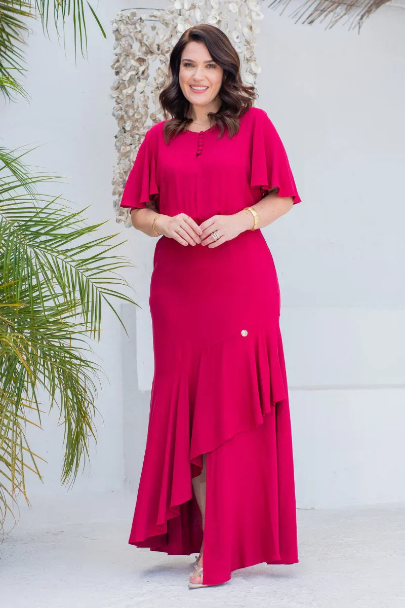 Vestido Adèle Cereja Longo Sereia