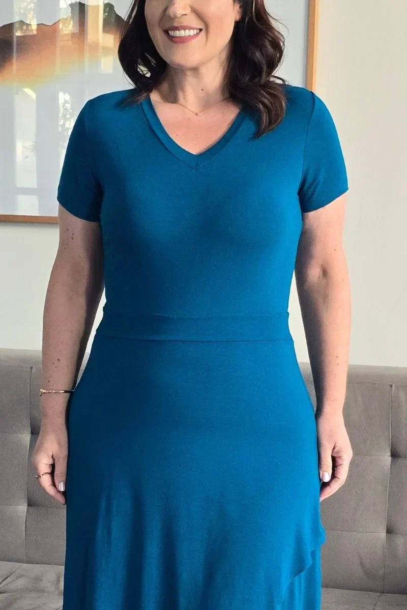 Vestido Samira Azul Barra Transpassada em Viscolycra