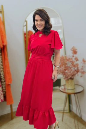 Vestido Olívia Vermelho em Crepe de Seda